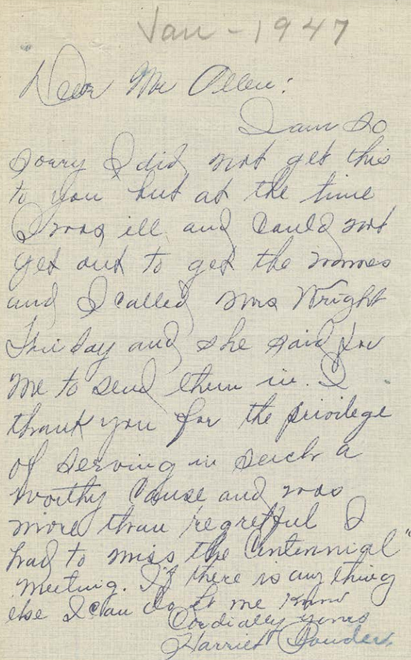 Handwritten letter dated Jan - 1947