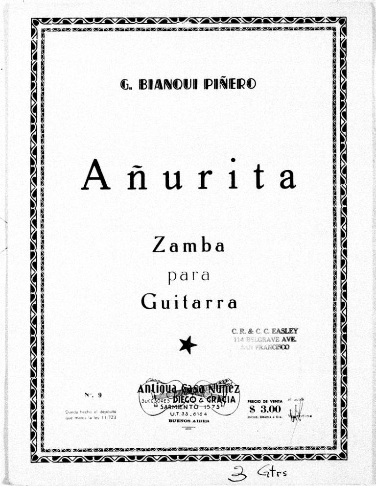 Page cover for Añurita zamba para guitarra