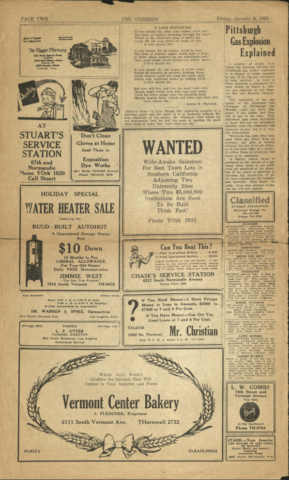 Page from The Gridiron, January 1928