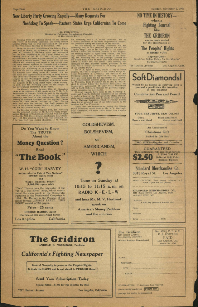 Page from the Gridiron, November 1931