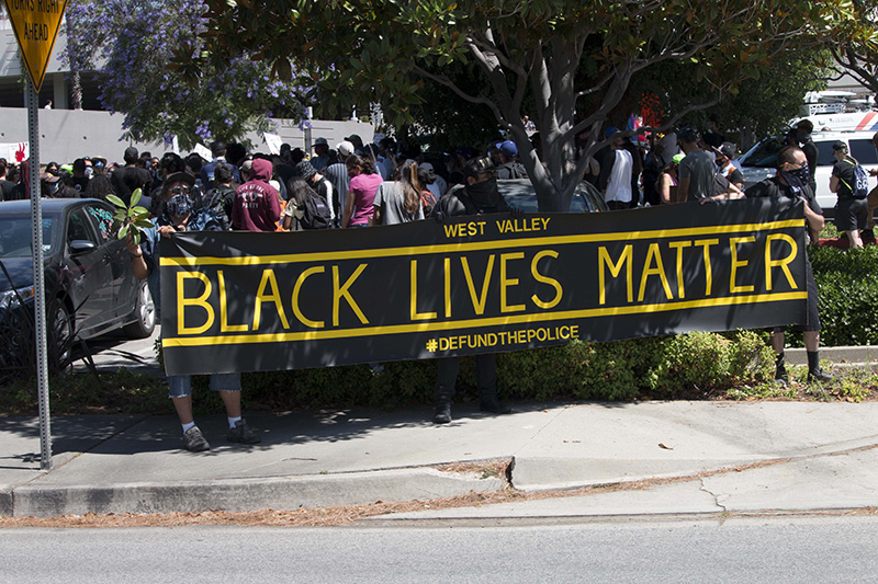 Banner of West Valley Black Lives Matter with #DEFUNDTHE POLICE