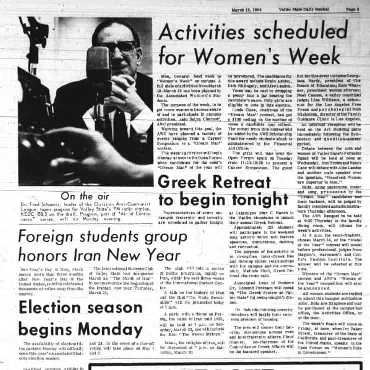 Page from Daily Sundial about Women's Week, March 1968