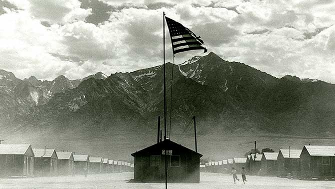 View of US Flag in a camp