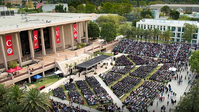 Ceremony in front of Oviatt Library