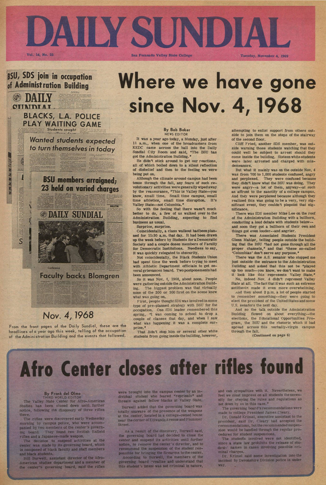 Daily Sundial front page -- "Where we have gone since Nov. 4, 1968," November 4, 1969