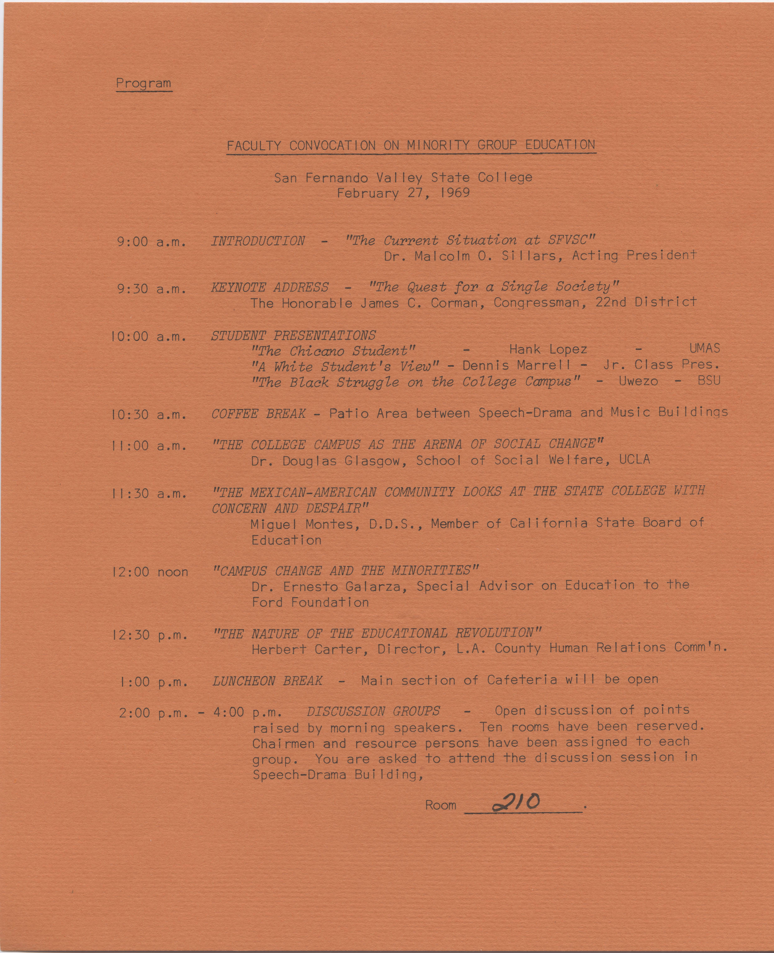 Faculty Convocation on Minority Group Education program, February 27, 1969