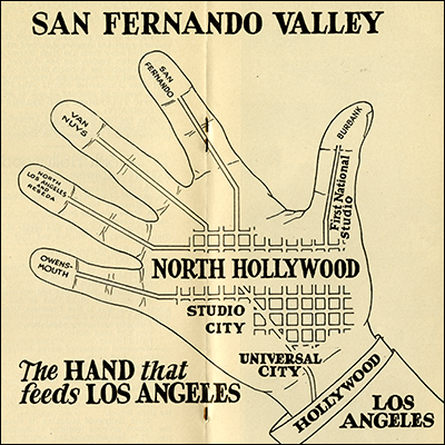 An illustration with "North Hollywood" written on the palm