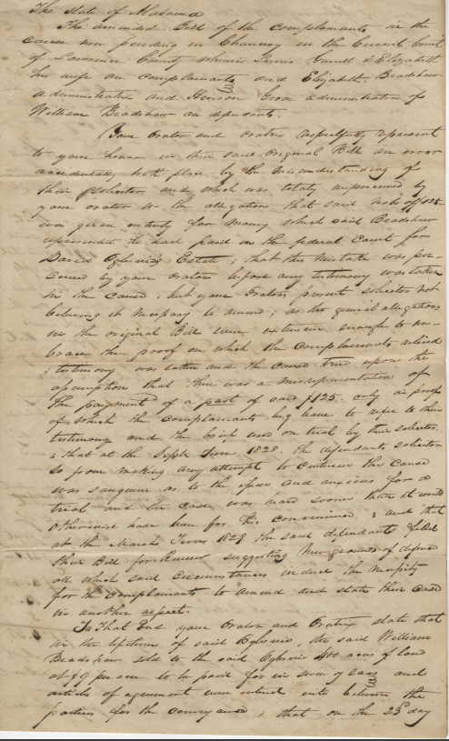 Bill of Complaint of Lewis Garrett and wife Elizabeth