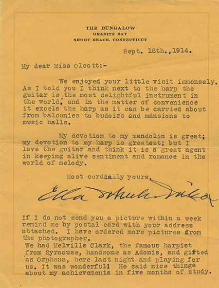 Letter from Ella Wheeler Wilcox to Miss Olcott, 18 September 1914.
