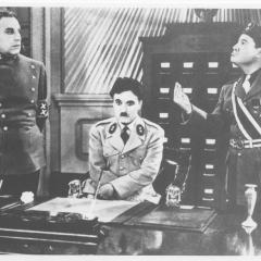 Film still showing Charlie Chaplin in The Great Dictator