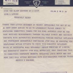 Telegram note from Morris D. Waldman to Leon Lewis