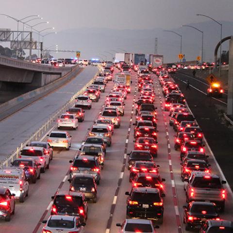 Four lanes of stopped traffic