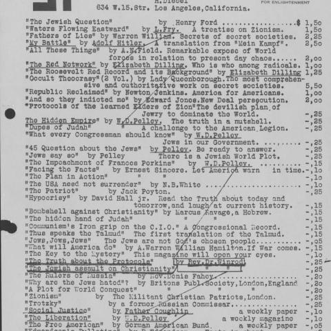 Booklist from an Aryan Bookstore