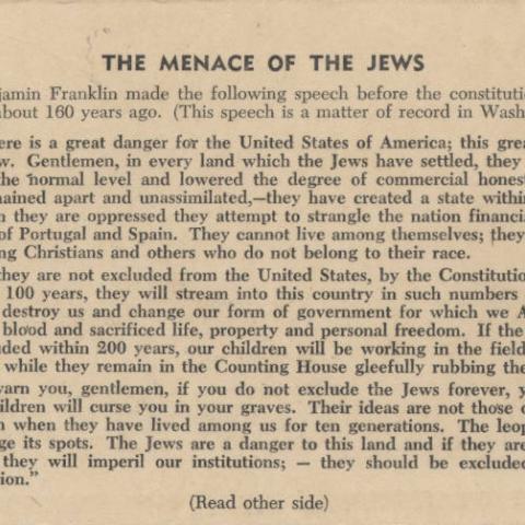 Flier for Menace of the Jews
