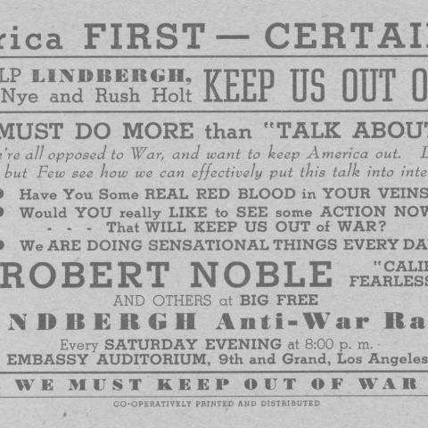 Postcard for the Lindbergh Anti War Rally