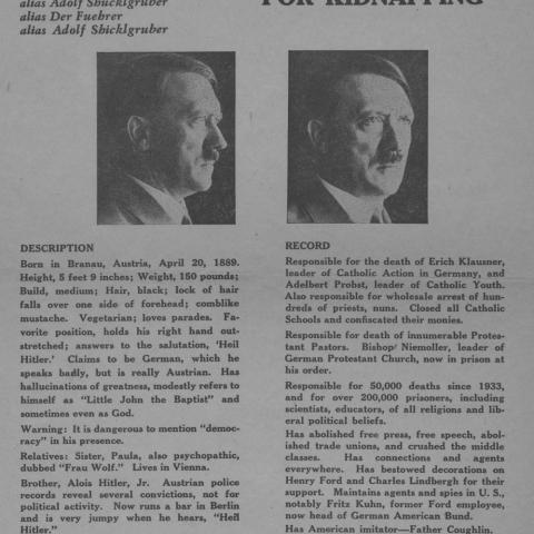 Handbill titled WANTED for Kidnapping: Adolf Hitler