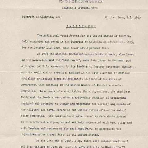 Bill of indictment for the Sedition Trial