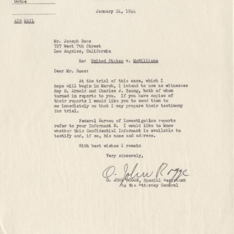 Letter from John Rogge to Joseph Roos