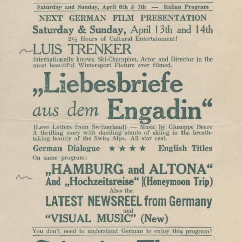 Handbill for the Liebesbriefe aus dem Engadin