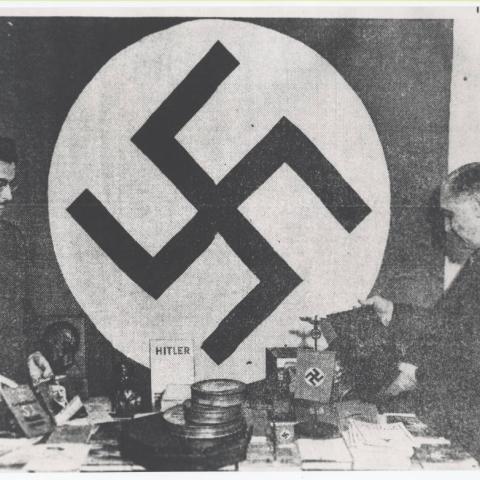 Photograph of Nazi paraphernalia seized in a raid