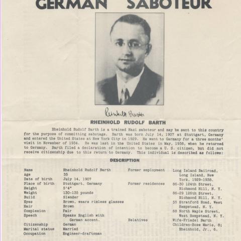 Wanted bulletin for Rheinhold Rudolf Barth