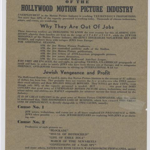 Flier for Suicide of the Hollywood Motion Picture Industry