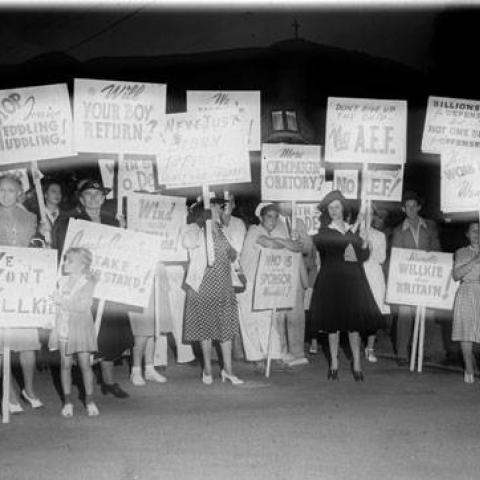 Group of people at the Anti-Wendel Wilkie Rally