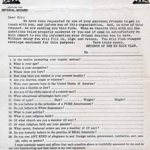 Knights of the Ku Klux Klan application