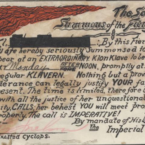 Written invitation for The Solemn Summons of the Fiery Cross