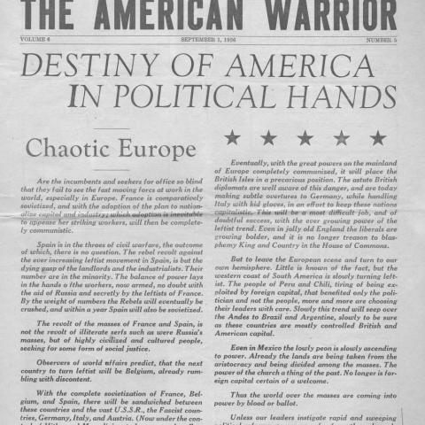Newspaper page for the American Warrior