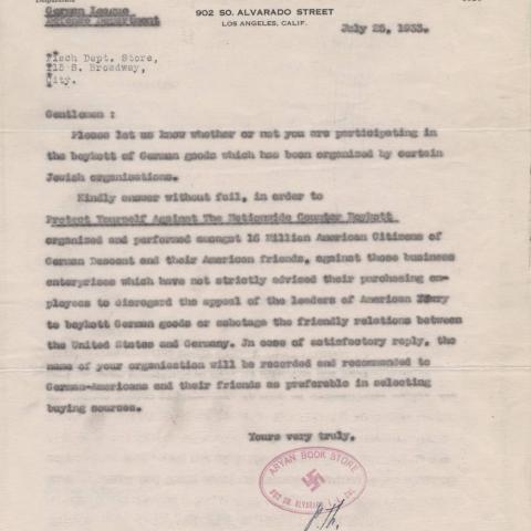 Letter from Paul Themlitz to Fisch Department Store
