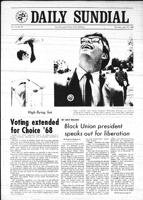 Daily Sundial, April 25, 1968, page 1 (follow link to transcript)