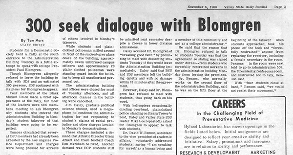 Daily Sundial, November 6, 1968, page 3 (follow link to transcript)