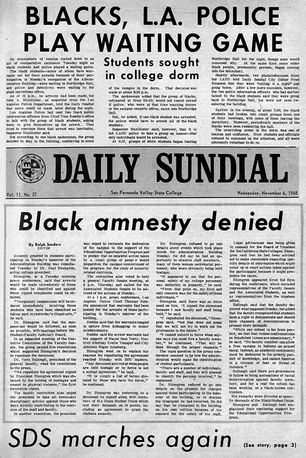 Daily Sundial, November 8, 1968, page 1 (follow link to transcript)