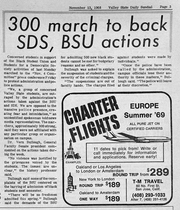 Daily Sundial, November 13, 1968 page 3 (follow link to transcript)