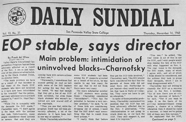 Daily Sundial, November 14, 1968, page 1 (follow link to transcript)