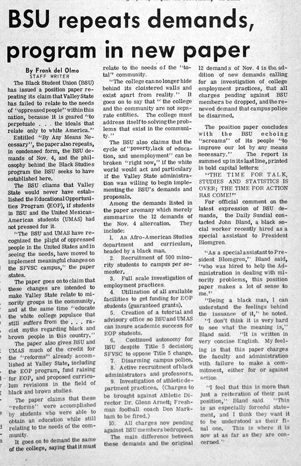 Daily Sundial, December 13, 1968, page 3 (follow link to transcript)