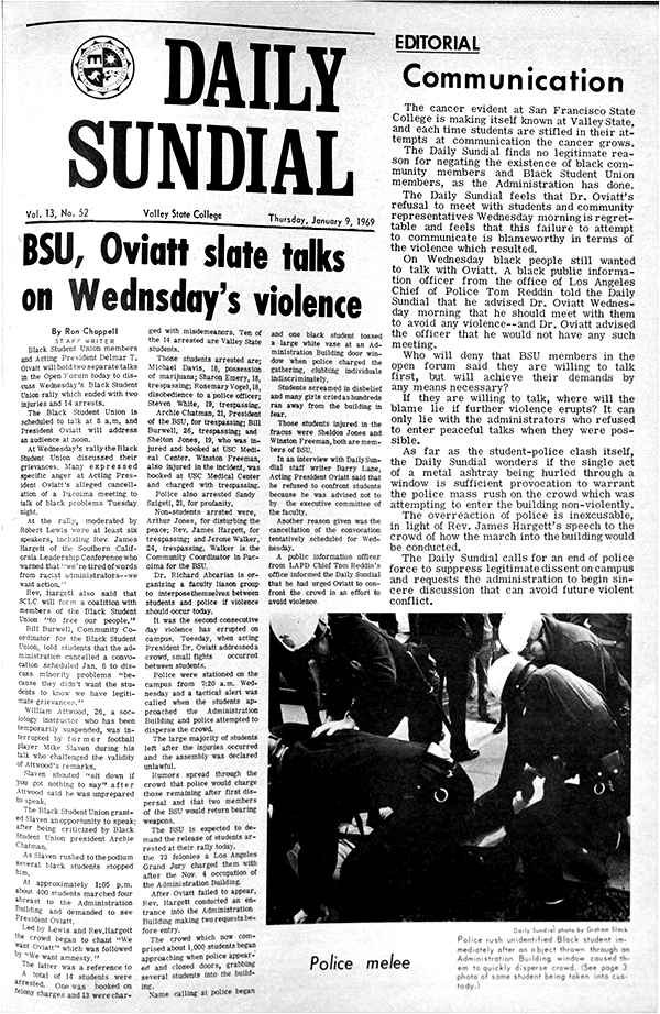 Daily Sundial, January 8, 1969, page 1 (follow link to transcript)