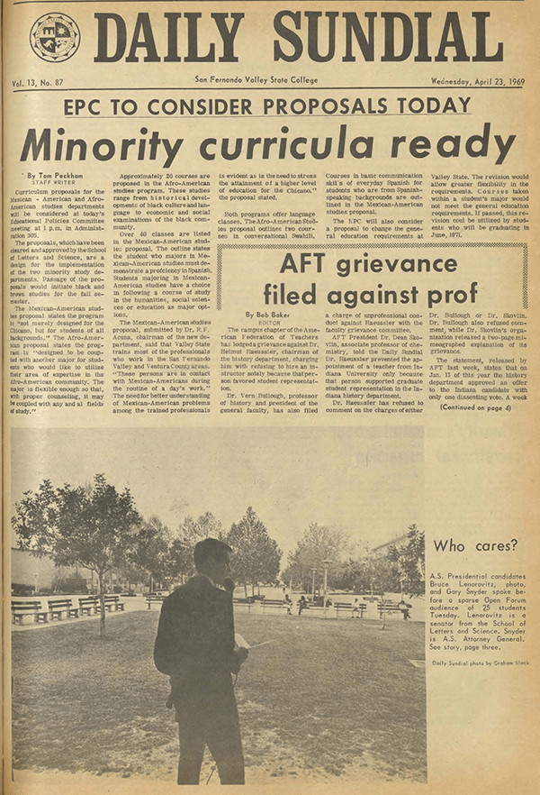 Daily Sundial, April 23, 1969, page 1 (follow link to transcript)