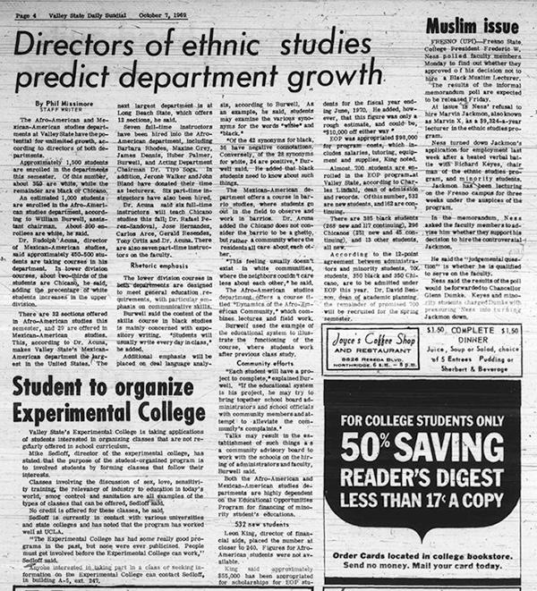 Daily Sundial, October 7, 1969, page 4 (follow link to transcript)