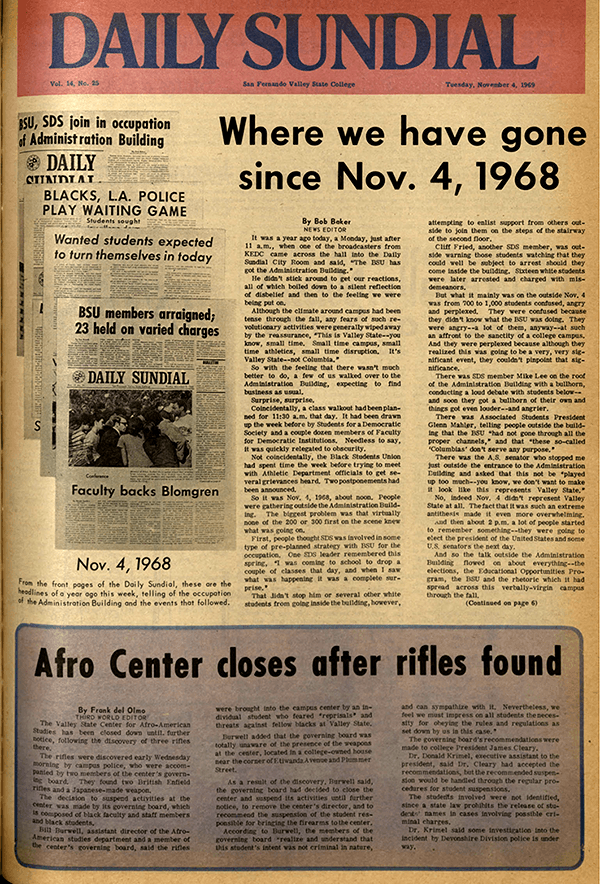 Daily Sundial, November 4, 1969, page 1 (follow link to transcript)