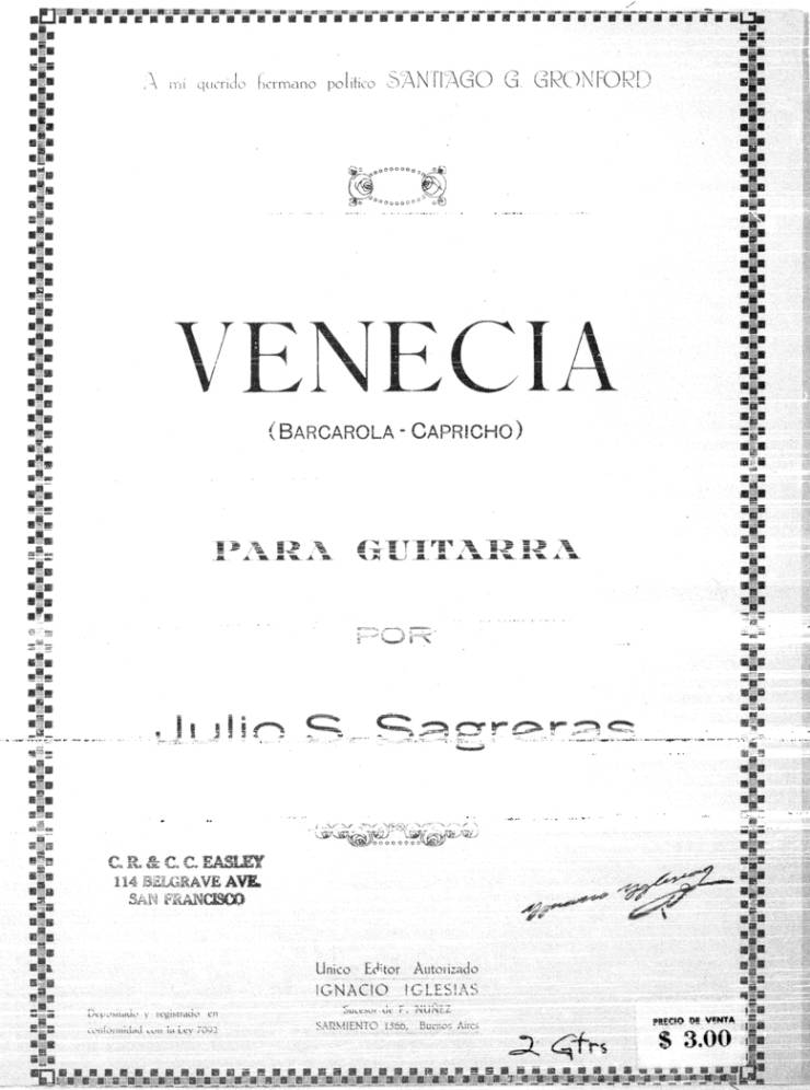 Page cover for Venecia (barcarola-capricho) para guitarra