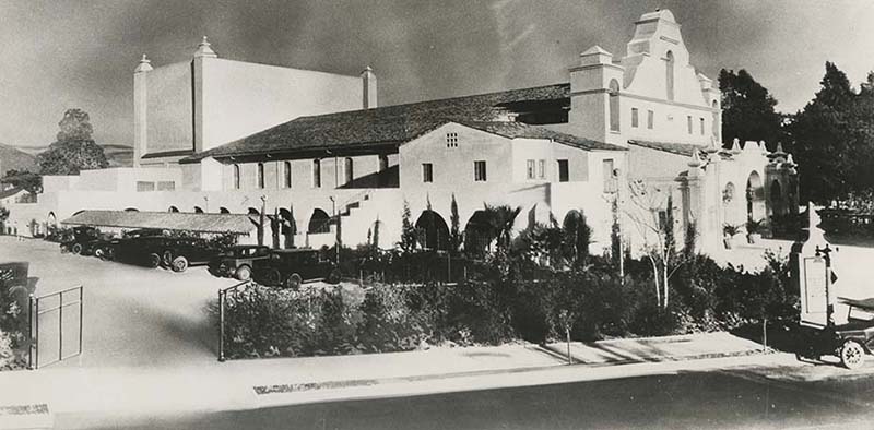 The San Gabriel Mission Playhouse as viewed from outside.