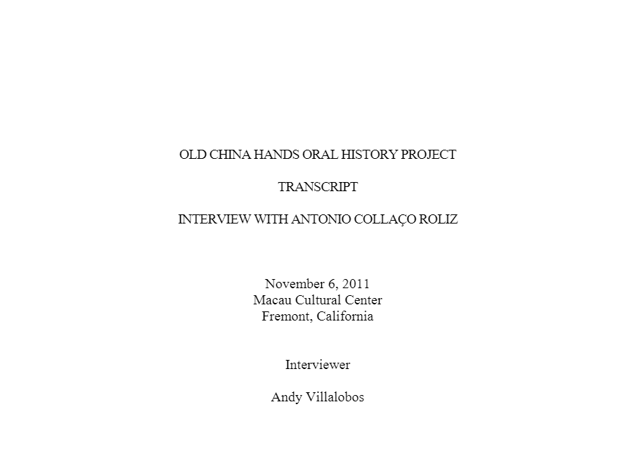 Cover for Antonio Collaco Roliz transcript