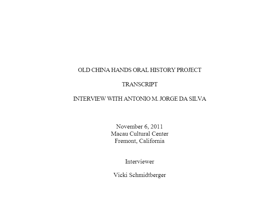 Cover for Antonio M. Jorge Da Silva transcript