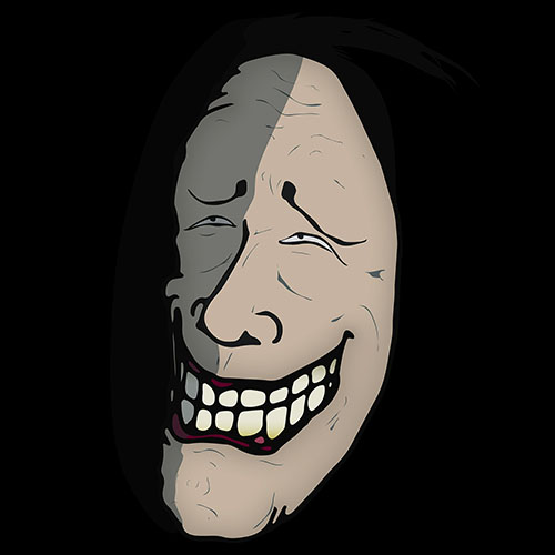 Drawn picture of a disturbing, smiling face